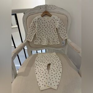 🦢 18 Mth Floral Ivory Knit Baby Girl Set 100% Cotton NWT